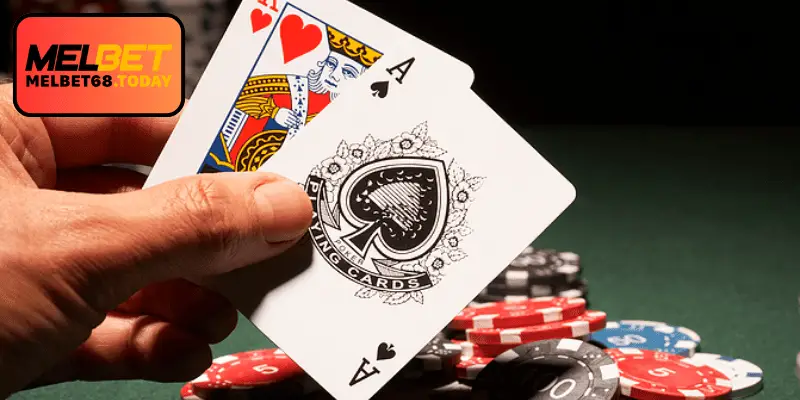 Blackjack game interface on Melbet platform with digital card layout